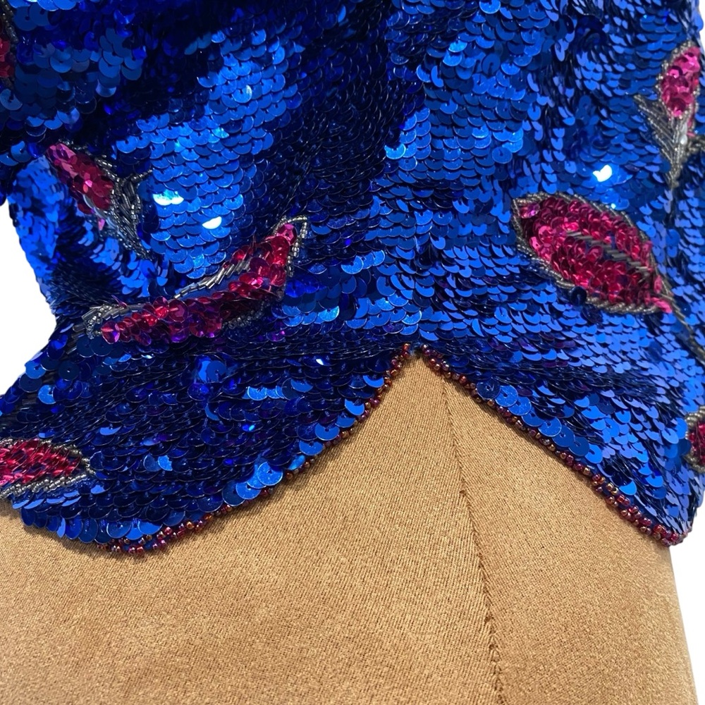 Vtg. Blue and Pink Sequin Blouse - Picture 9 of 12
